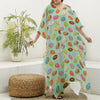 Green Striped Donut Pattern Print Silk V-Neck Kaftan Dress