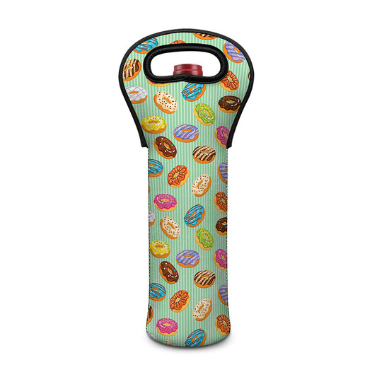 Green Striped Donut Pattern Print Single Neoprene Wine Tote