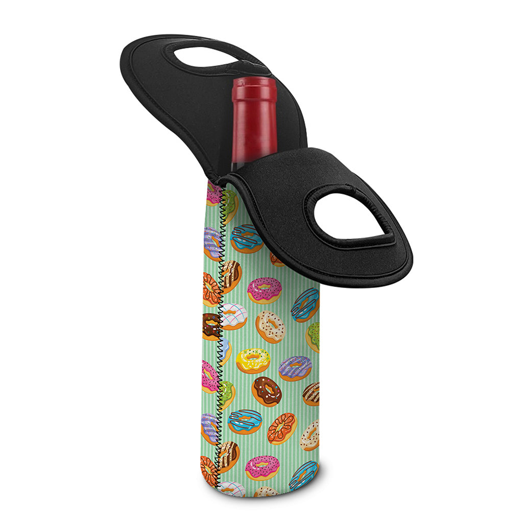 Green Striped Donut Pattern Print Single Neoprene Wine Tote
