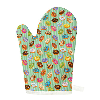 Green Striped Donut Pattern Print Single Oven Mitt