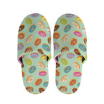 Green Striped Donut Pattern Print Slippers
