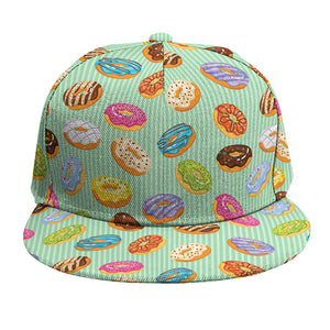 Green Striped Donut Pattern Print Snapback Cap