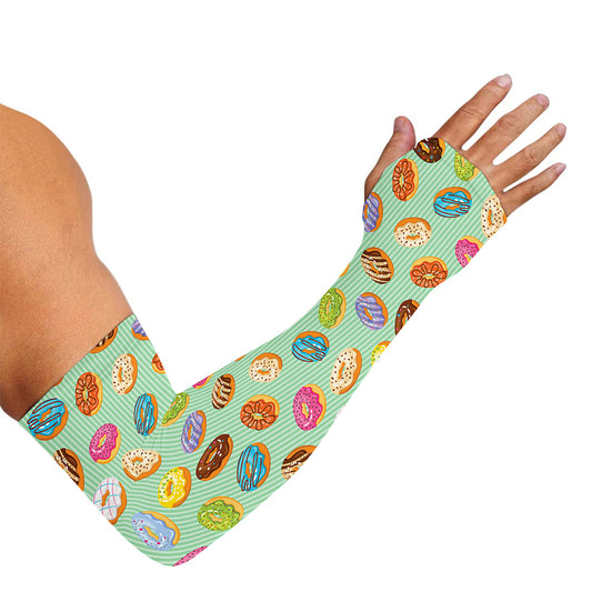 Green Striped Donut Pattern Print Sun Protection Arm Sleeves