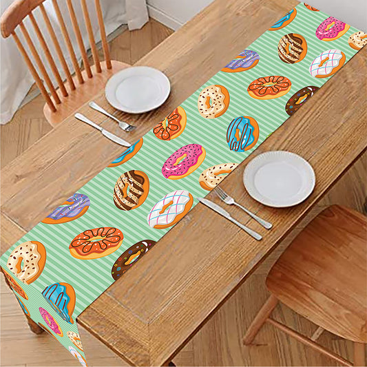 Green Striped Donut Pattern Print Table Runner