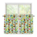 Green Striped Donut Pattern Print Tier Curtains