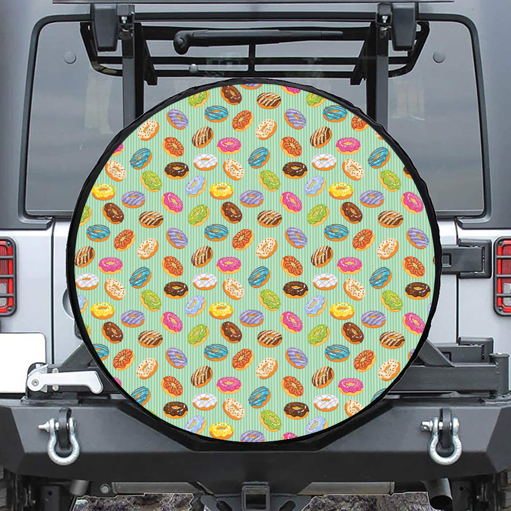 Green Striped Donut Pattern Print Tire Cover