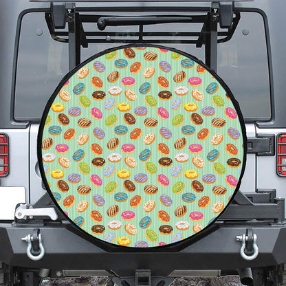 Green Striped Donut Pattern Print Tire Cover