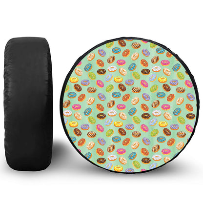 Green Striped Donut Pattern Print Tire Cover