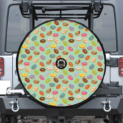 Green Striped Donut Pattern Print Tire Cover With Camera Hole