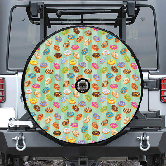 Green Striped Donut Pattern Print Tire Cover With Camera Hole
