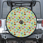 Green Striped Donut Pattern Print Tire Cover With Camera Hole