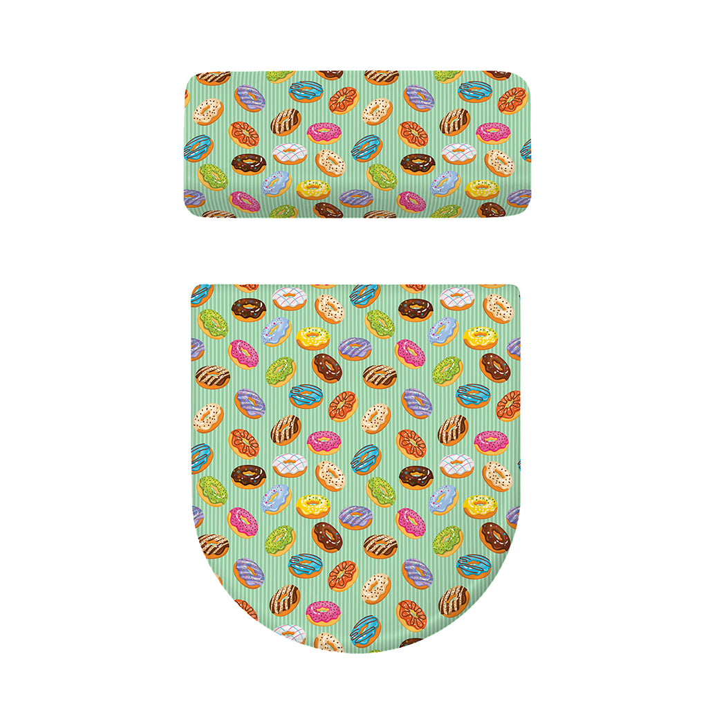 Green Striped Donut Pattern Print Toilet Lid And Tank Cover Set