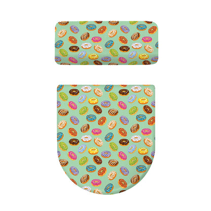 Green Striped Donut Pattern Print Toilet Lid And Tank Cover Set