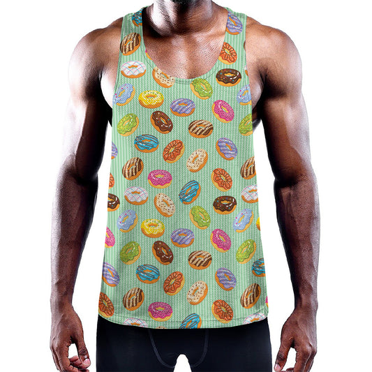 Green Striped Donut Pattern Print Training Tank Top