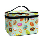 Green Striped Donut Pattern Print Travel Makeup Bag