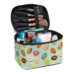 Green Striped Donut Pattern Print Travel Makeup Bag