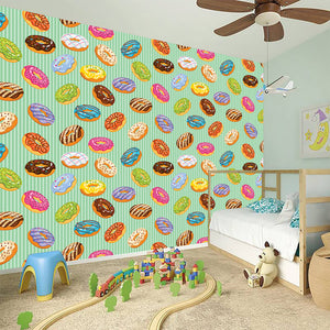 Green Striped Donut Pattern Print Wall Sticker