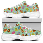 Green Striped Donut Pattern Print White Chunky Shoes