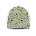 Green Striped Donut Pattern Print White Mesh Trucker Hat