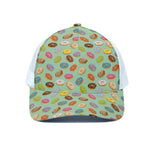 Green Striped Donut Pattern Print White Mesh Trucker Cap