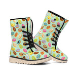 Green Striped Donut Pattern Print Winter Boots