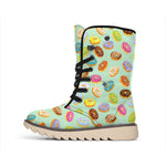 Green Striped Donut Pattern Print Winter Boots