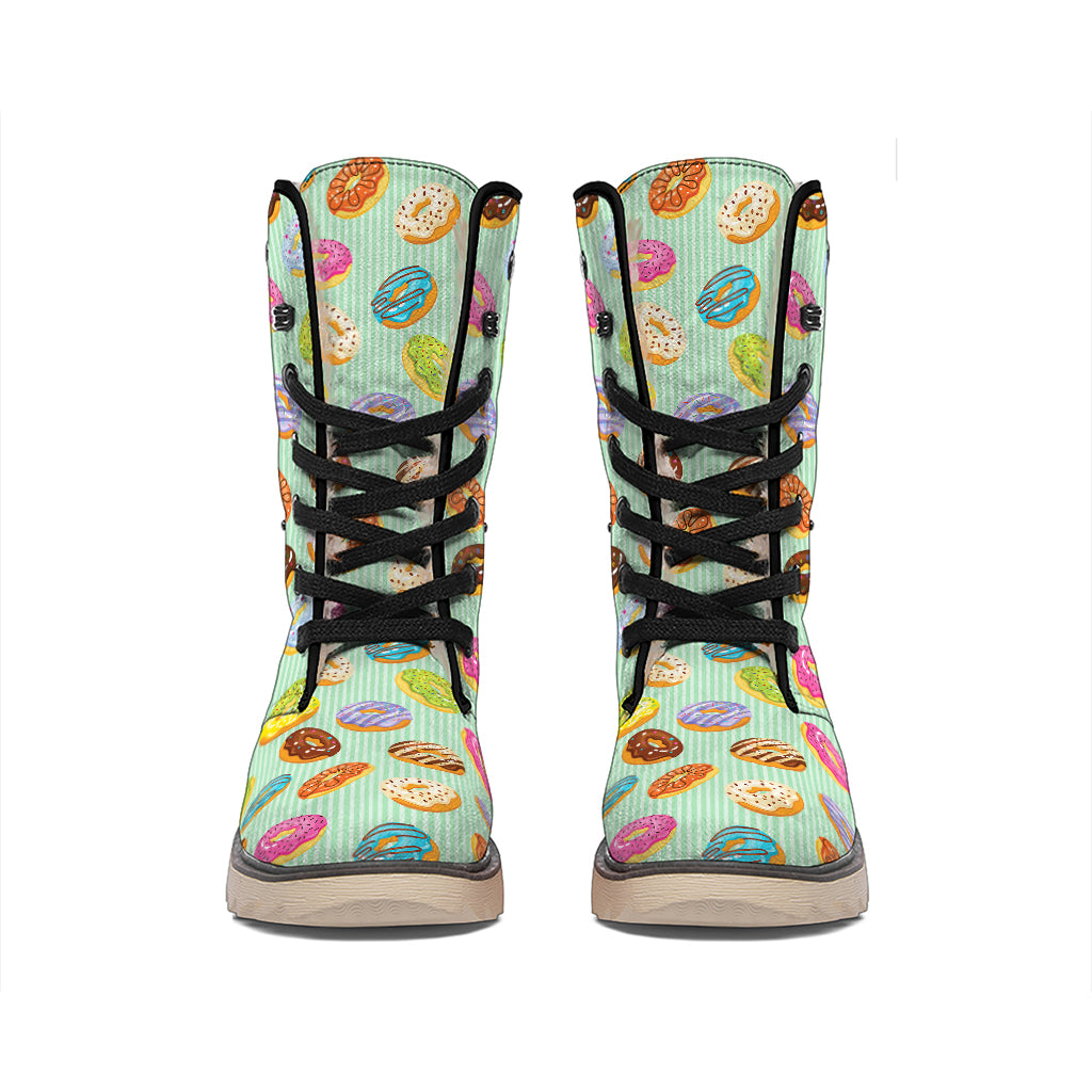 Green Striped Donut Pattern Print Winter Boots