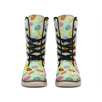 Green Striped Donut Pattern Print Winter Boots