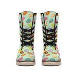 Green Striped Donut Pattern Print Winter Boots