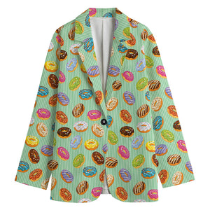 Green Striped Donut Pattern Print Women's Blazer