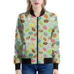 Green Striped Donut Pattern Print Women's Bomber Jacket