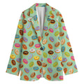 Green Striped Donut Pattern Print Women's Cotton Blazer