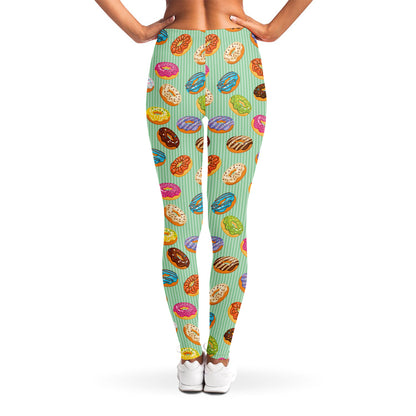 Green Striped Donut Pattern Print Women's Leggings