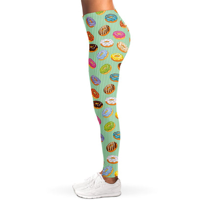 Green Striped Donut Pattern Print Women's Leggings