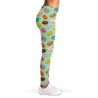 Green Striped Donut Pattern Print Women's Leggings