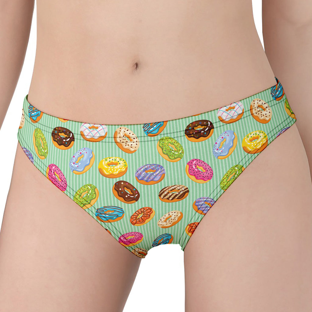 Green Striped Donut Pattern Print Women's Panties