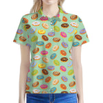 Green Striped Donut Pattern Print Women's Polo Shirt