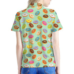 Green Striped Donut Pattern Print Women's Polo Shirt