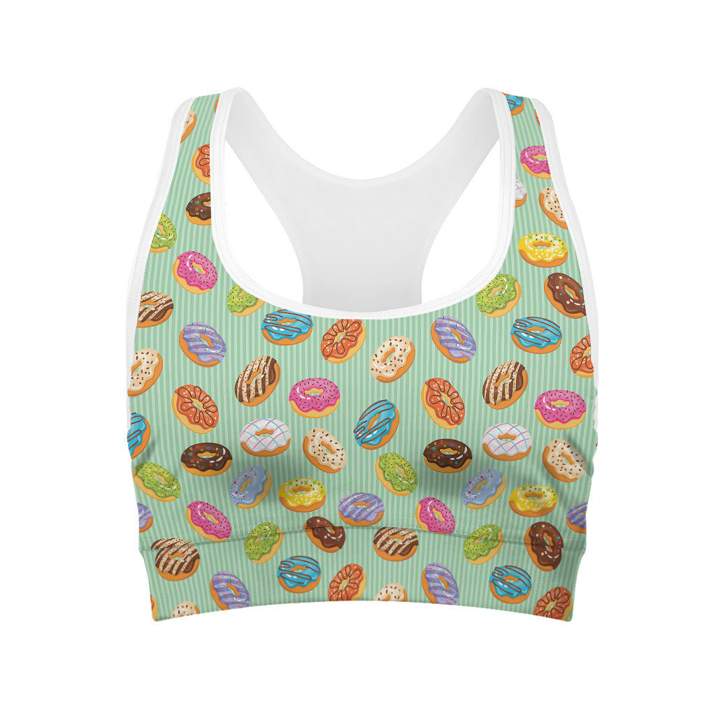 Green Striped Donut Pattern Print Women's Sports Bra