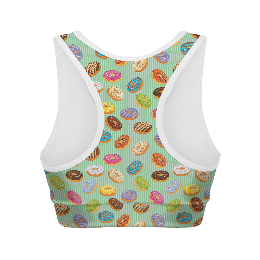 Green Striped Donut Pattern Print Women's Sports Bra