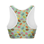 Green Striped Donut Pattern Print Women's Sports Bra