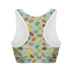 Green Striped Donut Pattern Print Women's Sports Bra