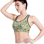 Green Striped Donut Pattern Print Women's Sports Bra