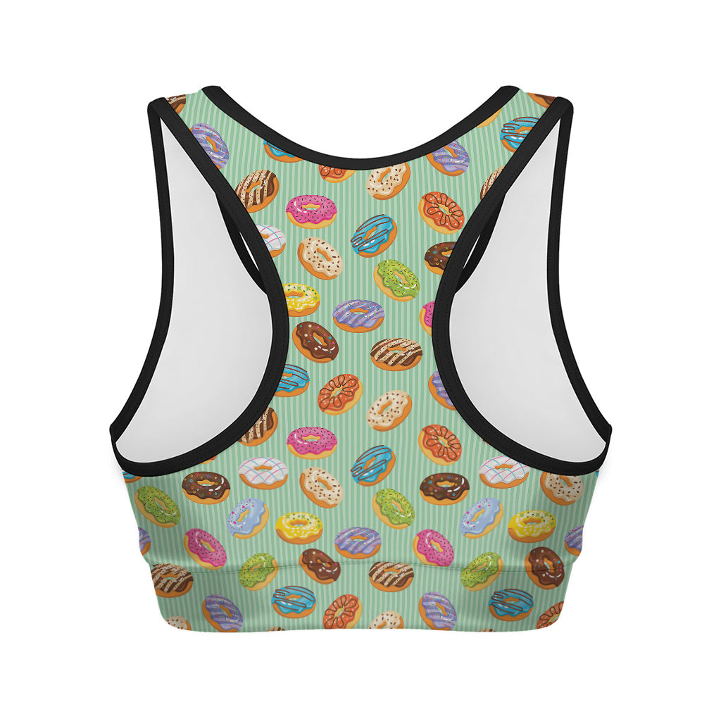 Green Striped Donut Pattern Print Women's Sports Bra