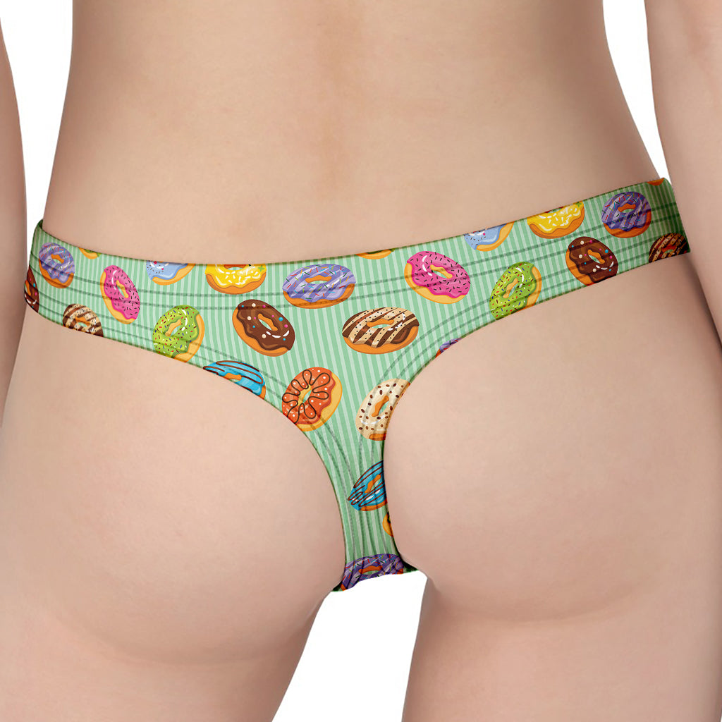 Green Striped Donut Pattern Print Women's Thong