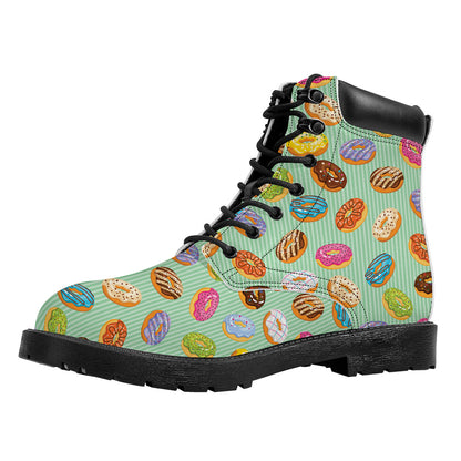 Green Striped Donut Pattern Print Work Boots