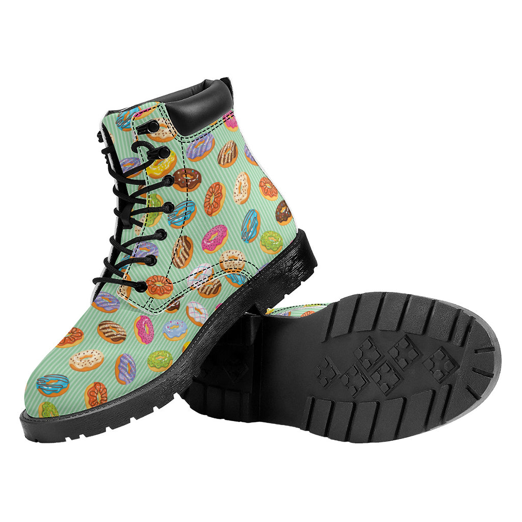 Green Striped Donut Pattern Print Work Boots
