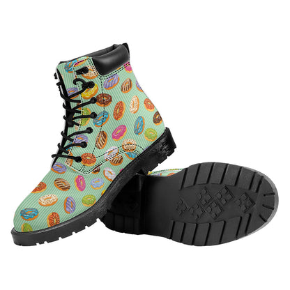 Green Striped Donut Pattern Print Work Boots