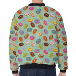 Green Striped Donut Pattern Print Zip Sleeve Bomber Jacket