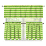 Green Striped Pattern Print 3 Piece Kitchen Curtains